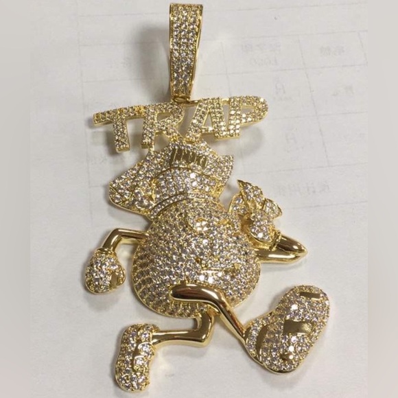 🔥Men CZ Iced Out Famou Trap Money Bag Big Charm Pendant For Upto 20 Cuban Chain - Picture 7 of 8